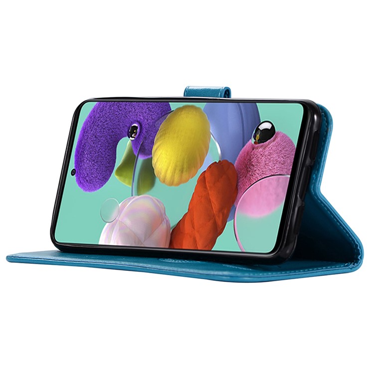 Imprinted Dream Catcher Owl Leather Wallet Stand Case for Samsung Galaxy A71 - Blue-7