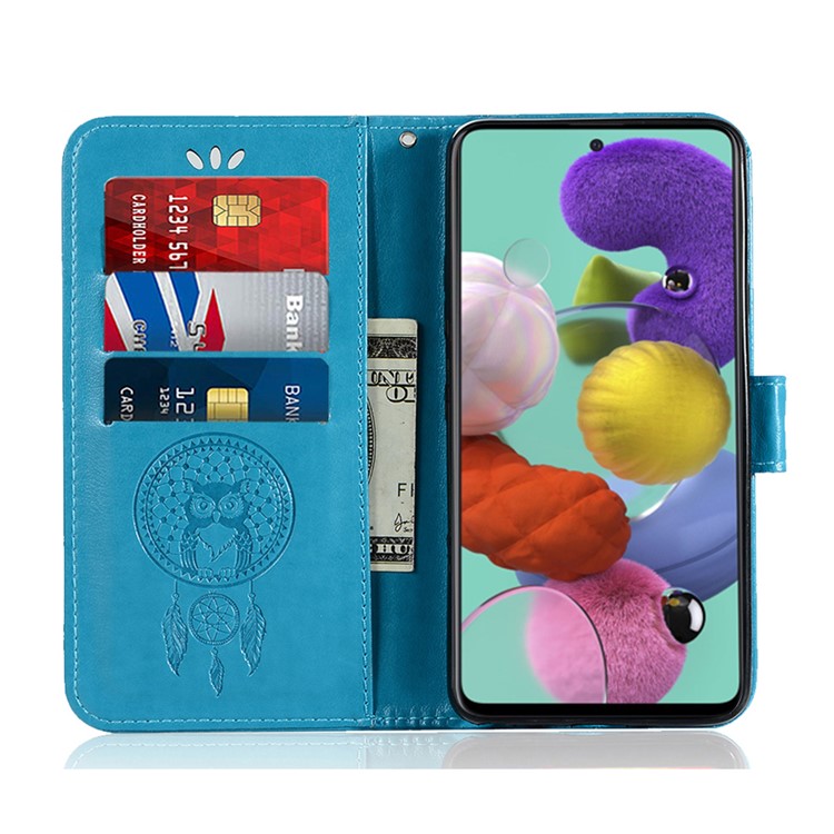 Imprinted Dream Catcher Owl Leather Wallet Stand Case for Samsung Galaxy A71 - Blue-8