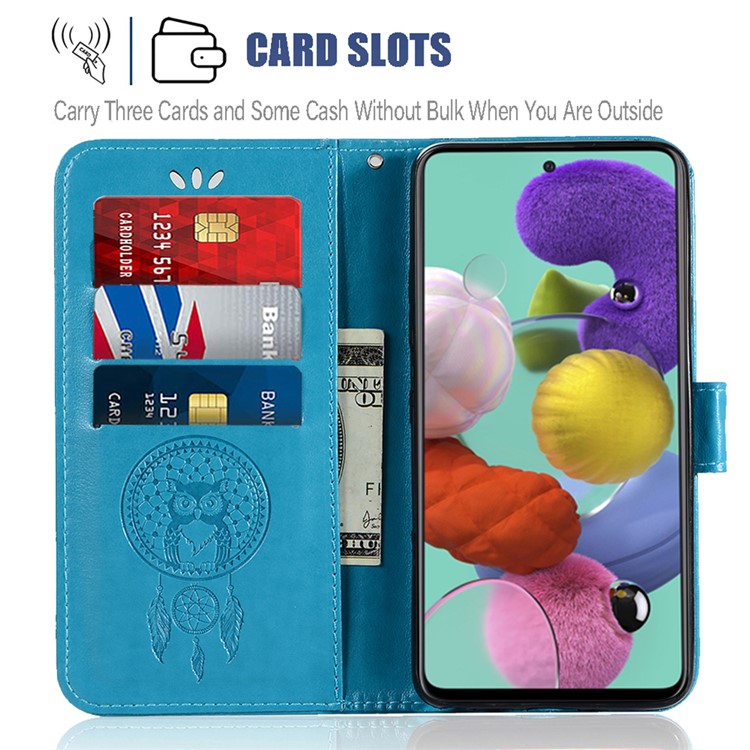 Imprinted Dream Catcher Owl Leather Wallet Stand Case for Samsung Galaxy A71 - Blue-9