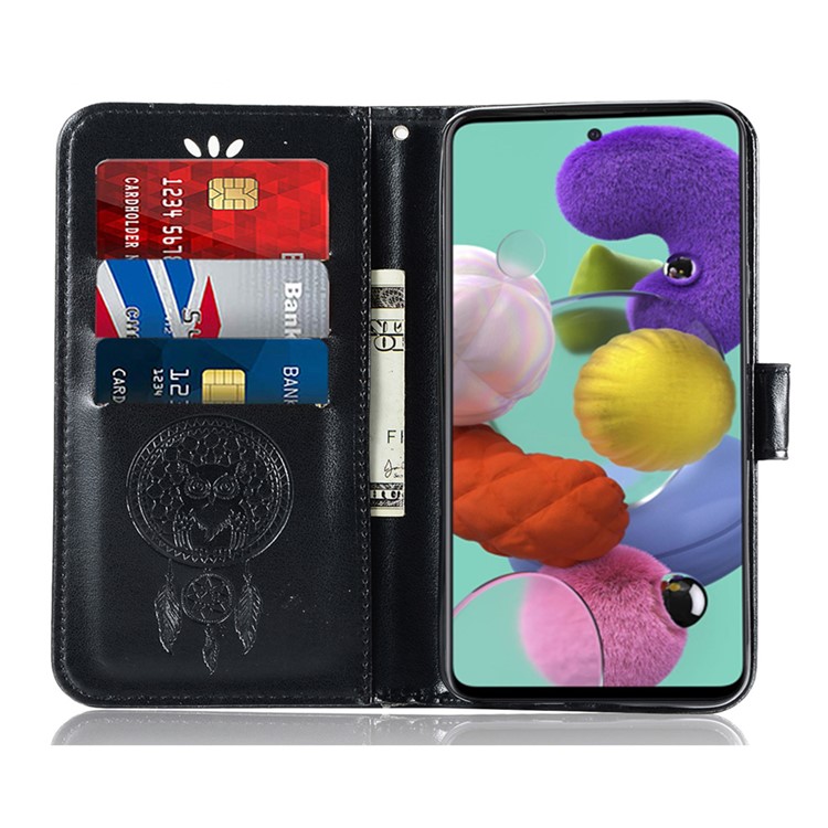 Imprinted Dream Catcher Owl Leather Wallet Stand Case for Samsung Galaxy A71 - Black-8