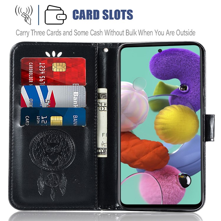 Imprinted Dream Catcher Owl Leather Wallet Stand Case for Samsung Galaxy A71 - Black-9