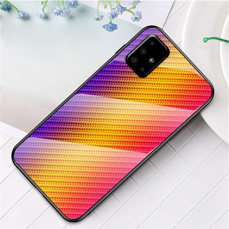 Carbon Fiber SurfaceTempered Glass + PC + TPU Case for Samsung Galaxy A71 - Orange