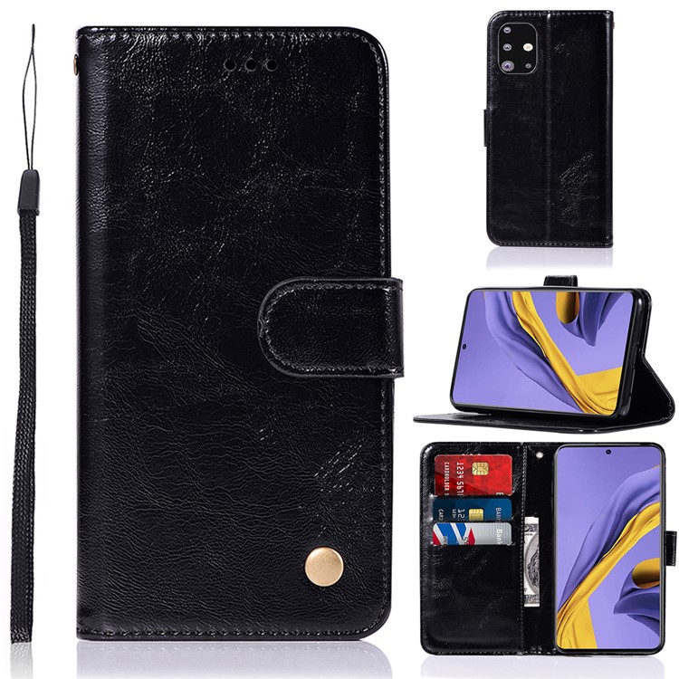 Premium Vintage Leather Wallet Case for Samsung Galaxy A51 - Black-1