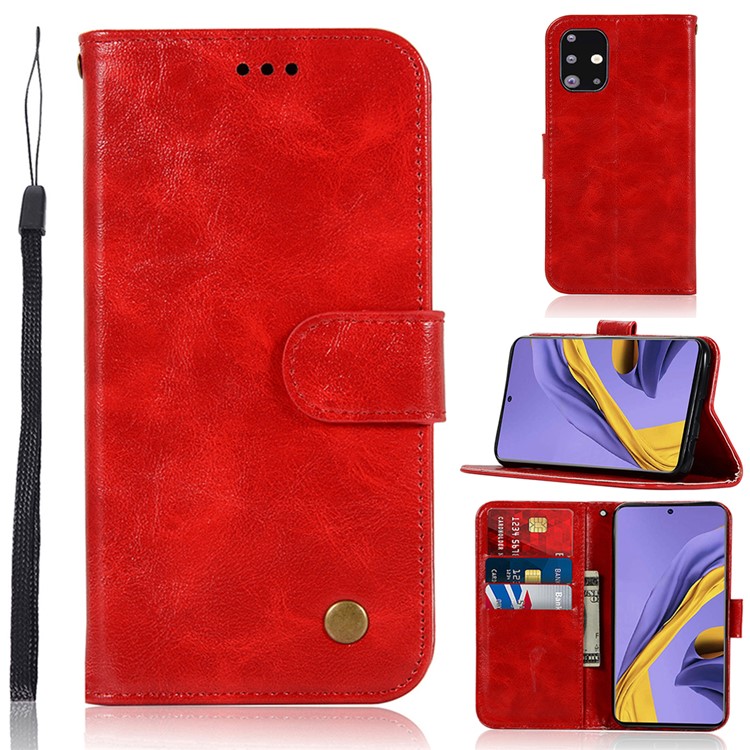 Premium Vintage Leather Wallet Case for Samsung Galaxy A51 - Red-1
