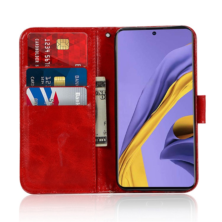 Premium Vintage Leather Wallet Case for Samsung Galaxy A51 - Red-2