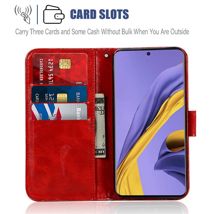 Premium Vintage Leather Wallet Case for Samsung Galaxy A51 - Red-3