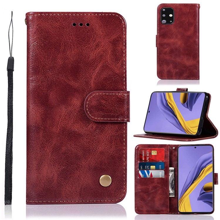 Premium Vintage Leather Wallet Case for Samsung Galaxy A51 - Wine Red-1