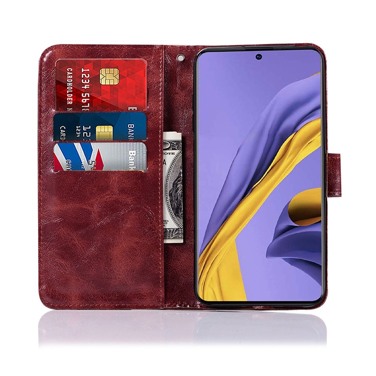 Premium Vintage Leather Wallet Case for Samsung Galaxy A51 - Wine Red-2