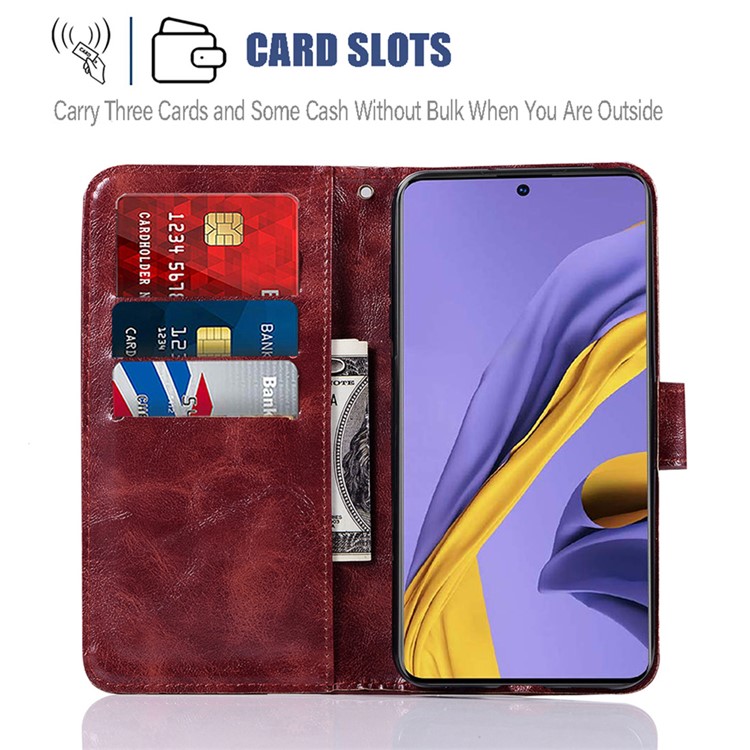 Premium Vintage Leather Wallet Case for Samsung Galaxy A51 - Wine Red-3