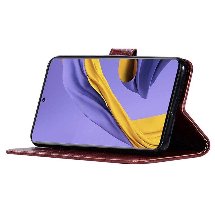 Premium Vintage Leather Wallet Case for Samsung Galaxy A51 - Wine Red-4