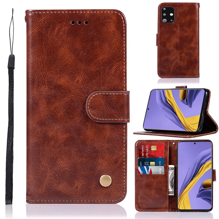 Premium Vintage Leather Wallet Case for Samsung Galaxy A51 - Coffee-1