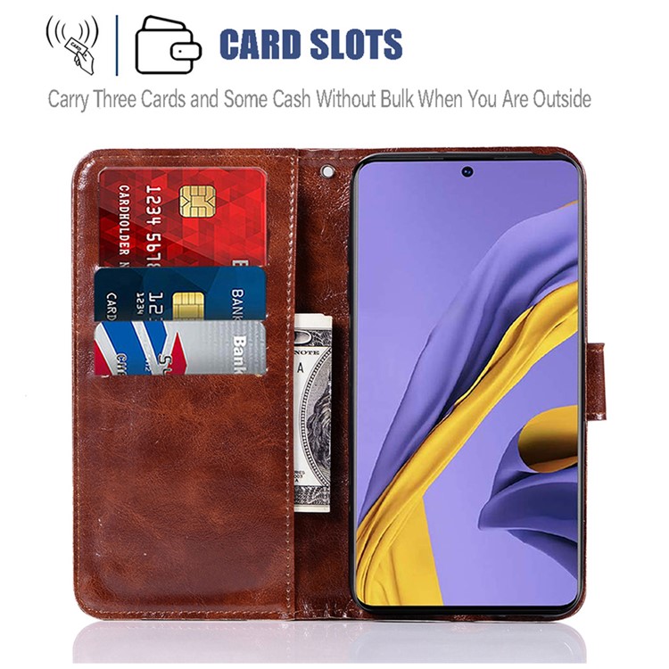 Premium Vintage Leather Wallet Case for Samsung Galaxy A51 - Coffee-3
