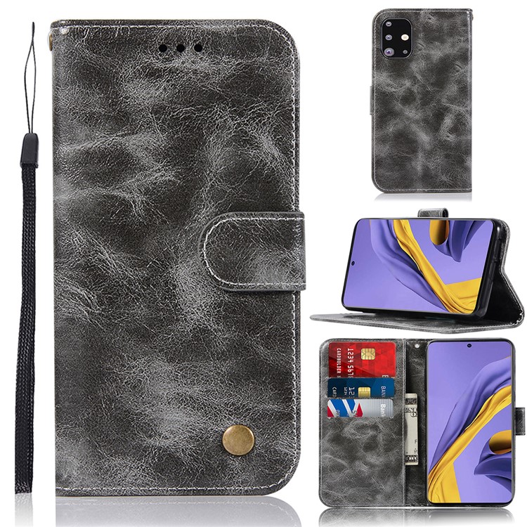 Premium Vintage Leather Wallet Case for Samsung Galaxy A51 - Grey-1