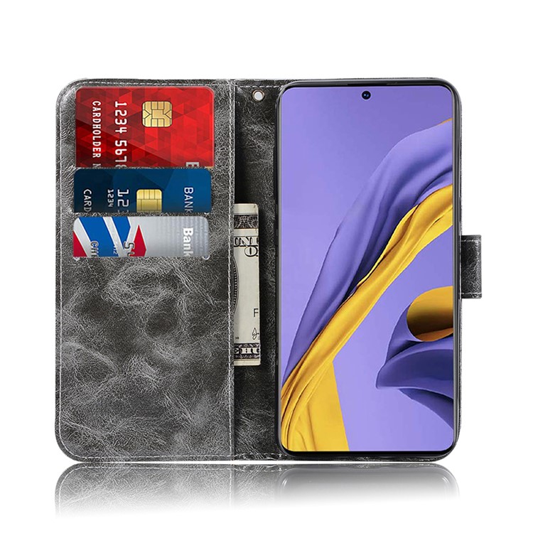 Premium Vintage Leather Wallet Case for Samsung Galaxy A51 - Grey-2
