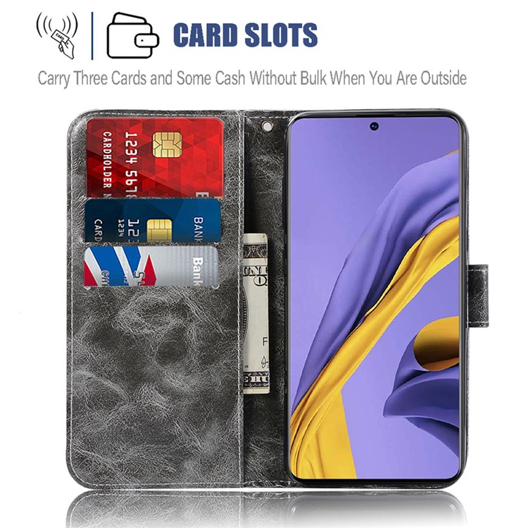 Premium Vintage Leather Wallet Case for Samsung Galaxy A51 - Grey-3
