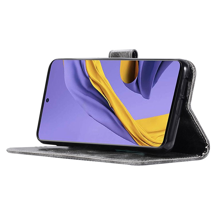 Premium Vintage Leather Wallet Case for Samsung Galaxy A51 - Grey-4