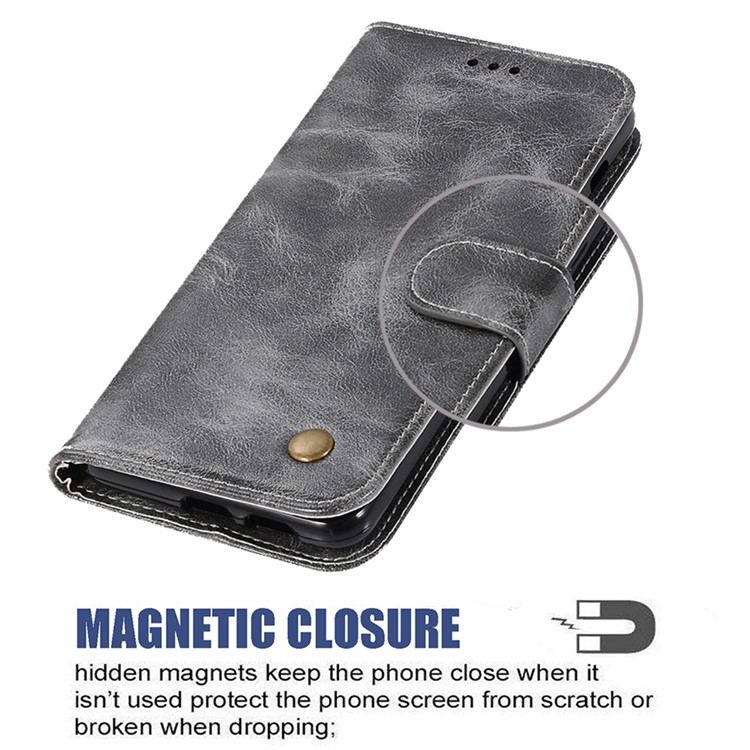 Premium Vintage Leather Wallet Case for Samsung Galaxy A51 - Grey-6