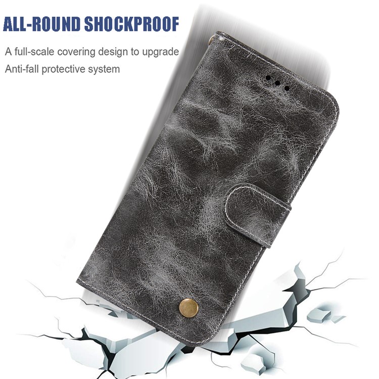 Premium Vintage Leather Wallet Case for Samsung Galaxy A51 - Grey-7