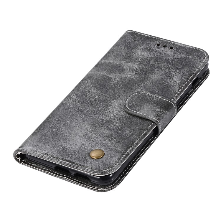 Premium Vintage Leather Wallet Case for Samsung Galaxy A51 - Grey-8