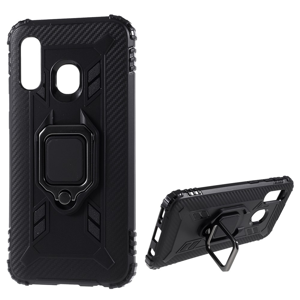 Finger Ring Kickstand TPU Protective Cell Phone Shell for Samsung Galaxy A40 - Black-1