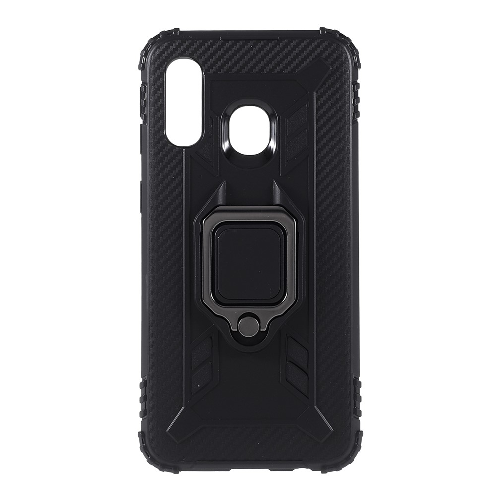 Finger Ring Kickstand TPU Protective Cell Phone Shell for Samsung Galaxy A40 - Black-8
