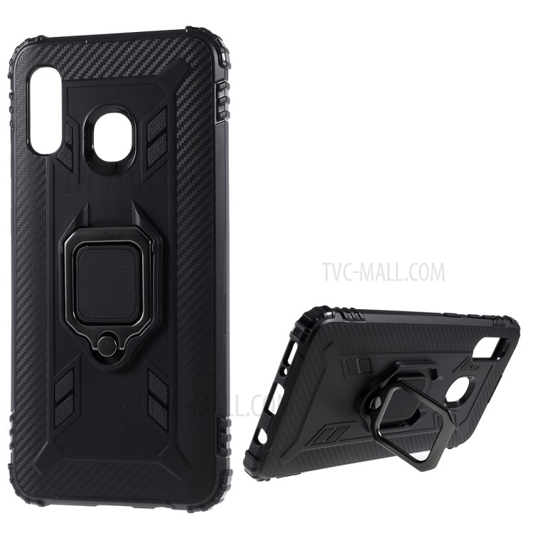 Finger Ring Kickstand TPU Protective Phone Shell for Samsung Galaxy A30/A20 - Black-1