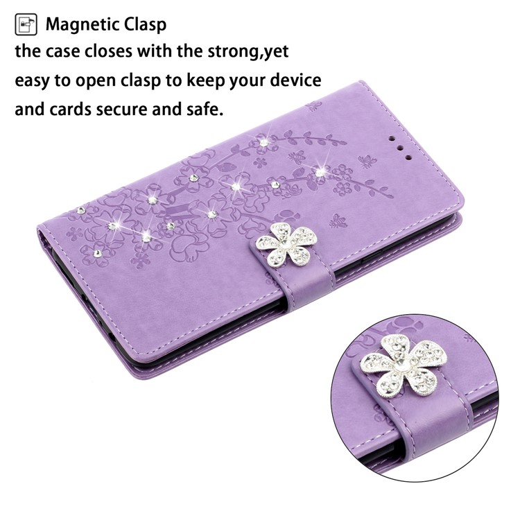 Rhinestone Decor Imprint Plum Blossom Leather Wallet Casing for Samsung Galaxy A71 - Purple-4