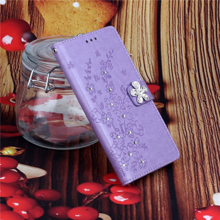 Rhinestone Decor Imprint Plum Blossom Leather Wallet Casing for Samsung Galaxy A71 - Purple-7
