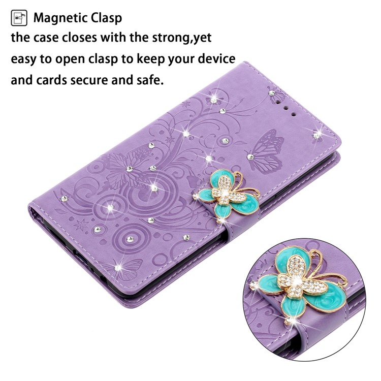 Imprint Butterfly Rhinestone Decor Wallet Leather Case for Samsung Galaxy A71 A715 - Purple-4