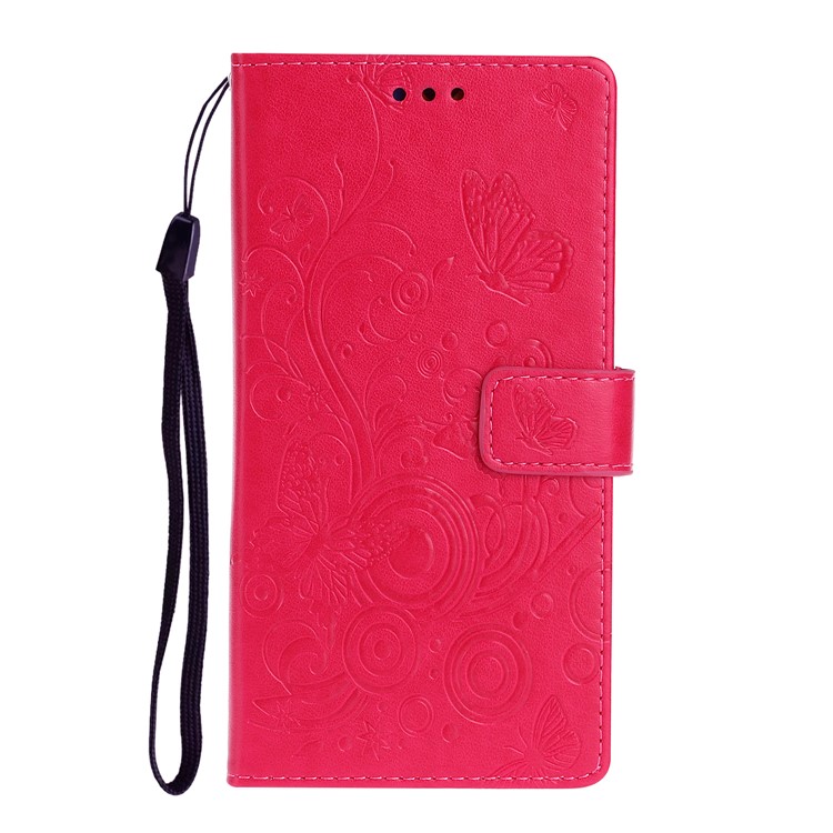 Imprint Butterflies Pattern Flip Leather Wallet Case for Samsung Galaxy A51 - Red-2