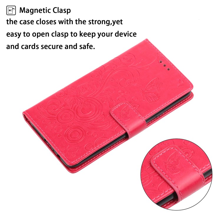 Imprint Butterflies Pattern Flip Leather Wallet Case for Samsung Galaxy A51 - Red-5