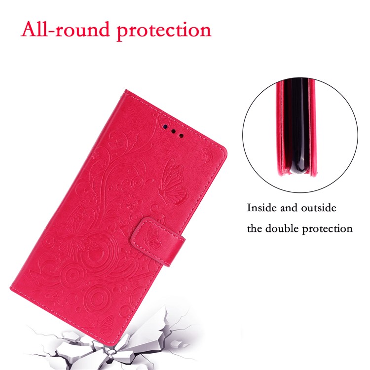 Imprint Butterflies Pattern Flip Leather Wallet Case for Samsung Galaxy A51 - Red-6