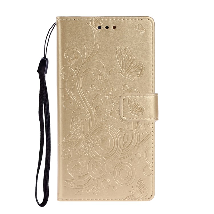 Imprint Butterflies Pattern Flip Leather Wallet Case for Samsung Galaxy A51 - Gold-1