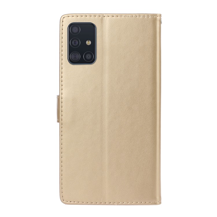 Imprint Butterflies Pattern Flip Leather Wallet Case for Samsung Galaxy A51 - Gold-2