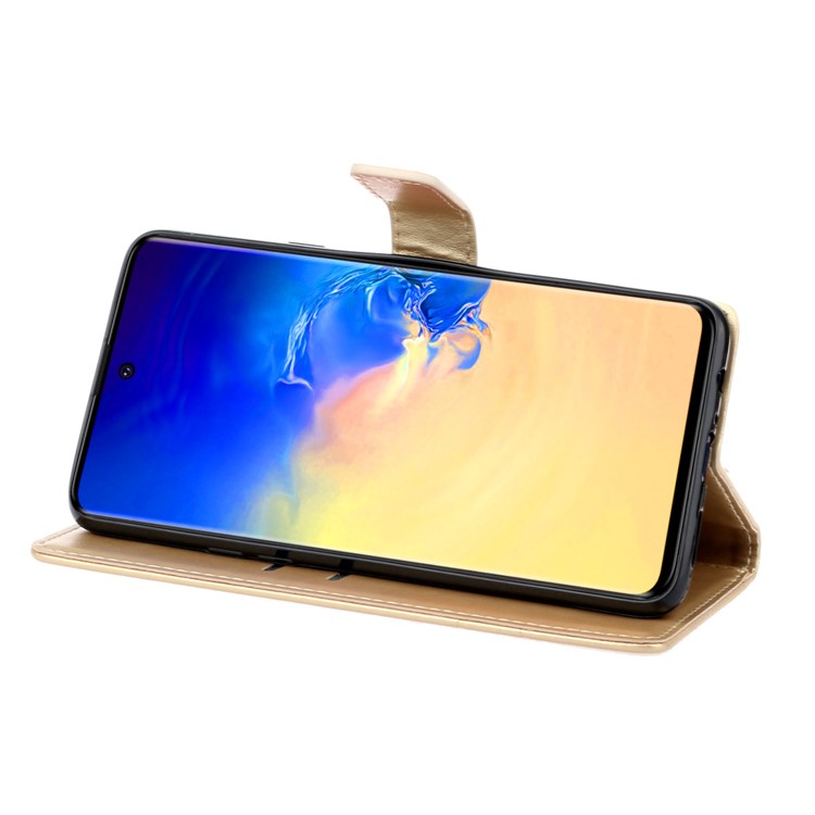 Imprint Butterflies Pattern Flip Leather Wallet Case for Samsung Galaxy A51 - Gold-3