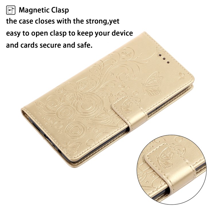 Imprint Butterflies Pattern Flip Leather Wallet Case for Samsung Galaxy A51 - Gold-4