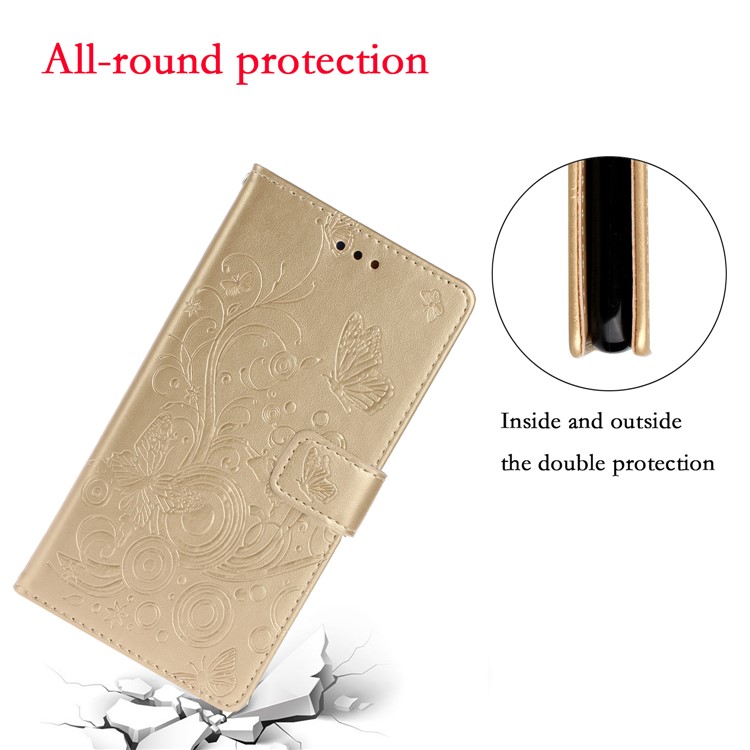 Imprint Butterflies Pattern Flip Leather Wallet Case for Samsung Galaxy A51 - Gold-5