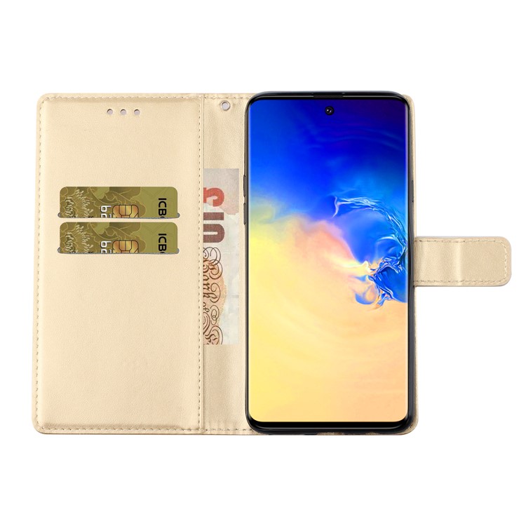 Imprint Butterflies Pattern Flip Leather Wallet Case for Samsung Galaxy A51 - Gold-6