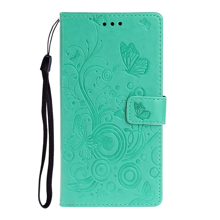 Imprint Butterflies Pattern Flip Leather Wallet Case for Samsung Galaxy A51 - Green-1