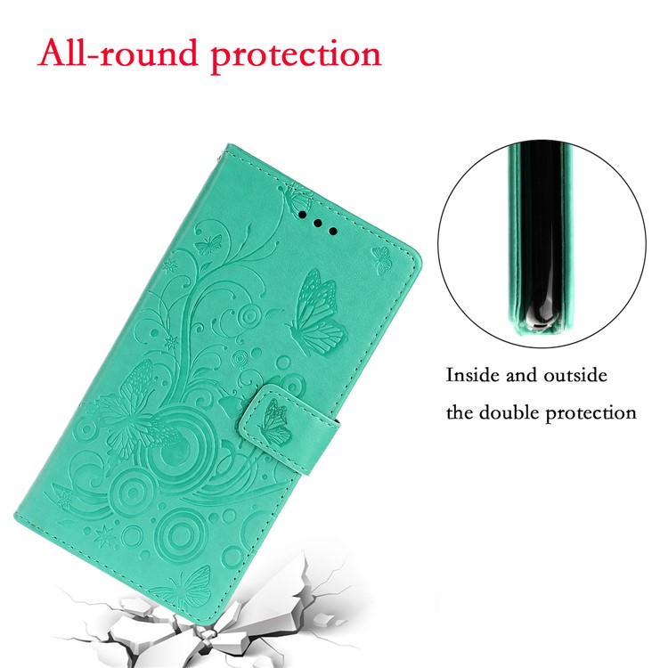 Imprint Butterflies Pattern Flip Leather Wallet Case for Samsung Galaxy A51 - Green-5