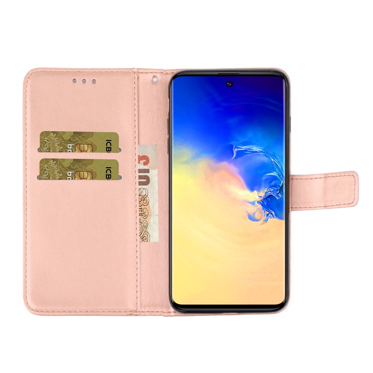 Imprint Butterfly Rhinestone Decor Wallet Leather Phone Casing for Samsung Galaxy A51 - Rose Gold-7