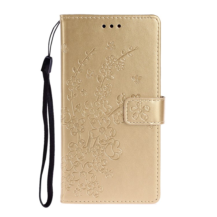 Imprint Plum Blossom Wallet Stand Flip Leather Cover for Samsung Galaxy A51 - Gold-1