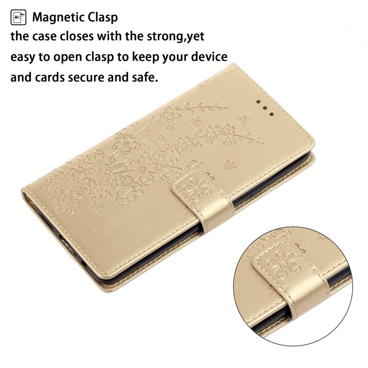 Imprint Plum Blossom Wallet Stand Flip Leather Cover for Samsung Galaxy A51 - Gold-4