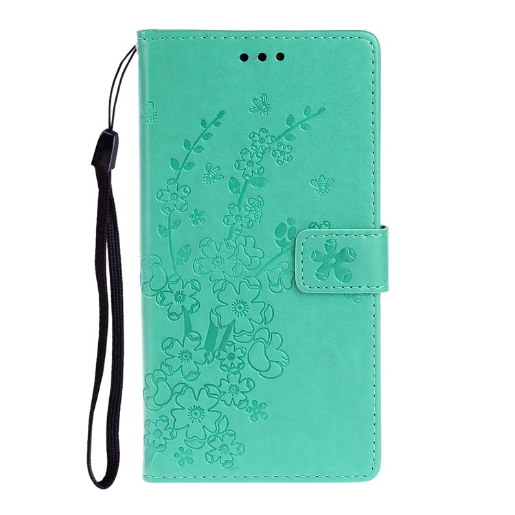 Imprint Plum Blossom Wallet Stand Flip Leather Cover for Samsung Galaxy A51 - Green-1