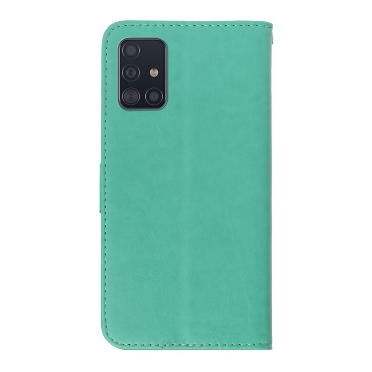 Imprint Plum Blossom Wallet Stand Flip Leather Cover for Samsung Galaxy A51 - Green-2