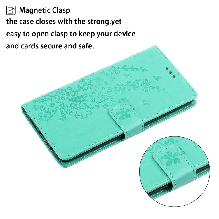 Imprint Plum Blossom Wallet Stand Flip Leather Cover for Samsung Galaxy A51 - Green-4