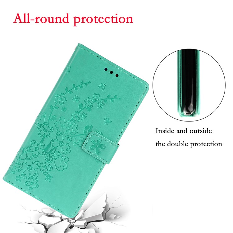 Imprint Plum Blossom Wallet Stand Flip Leather Cover for Samsung Galaxy A51 - Green-5