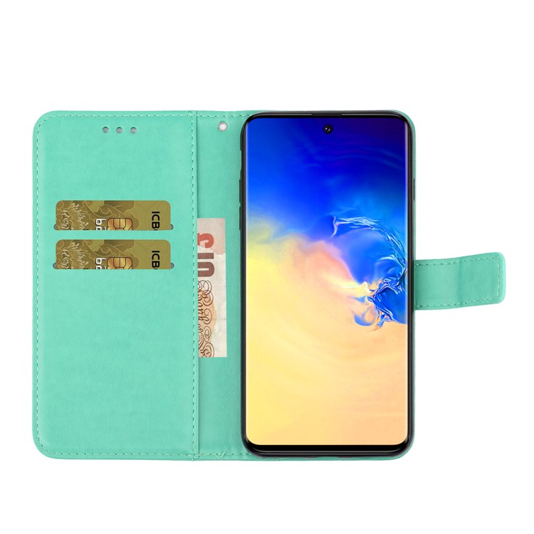 Imprint Plum Blossom Wallet Stand Flip Leather Cover for Samsung Galaxy A51 - Green-6