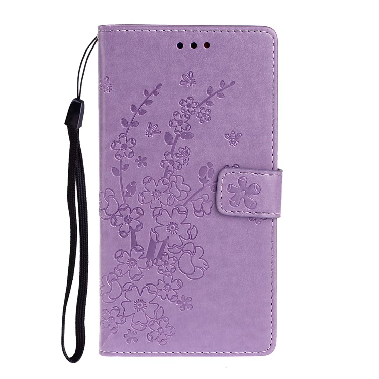 Imprint Plum Blossom Wallet Stand Flip Leather Cover for Samsung Galaxy A51 - Purple-1