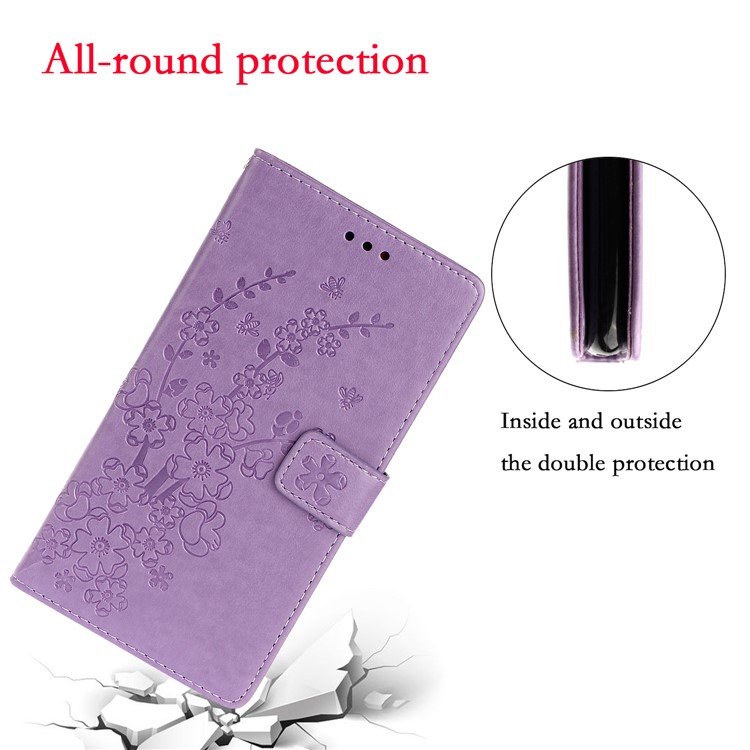 Imprint Plum Blossom Wallet Stand Flip Leather Cover for Samsung Galaxy A51 - Purple-5